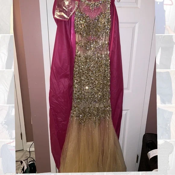Beautiful champagne jeweled prom dress - Picture 2 of 5